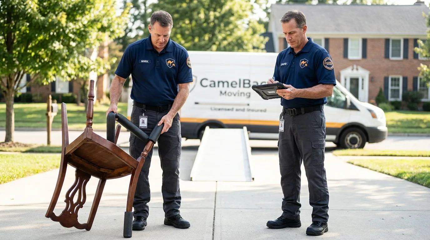 Movers inspecting furniture for damage prevention before loading in Carlisle, KY